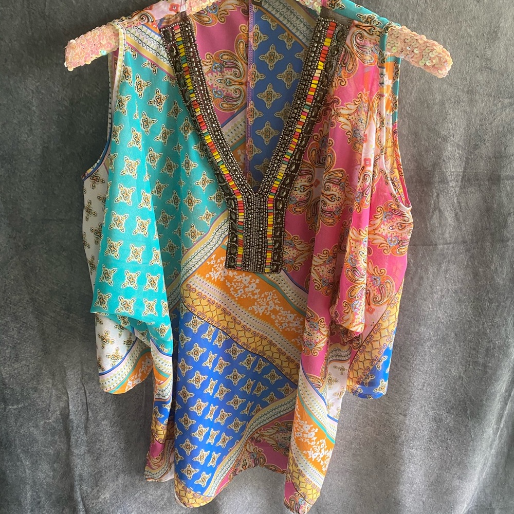 Melissa Paige cold-shoulder top/cover-up